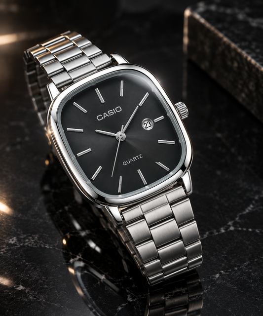 Men's Casio Square Dial Watch | Stainless Steel Strap