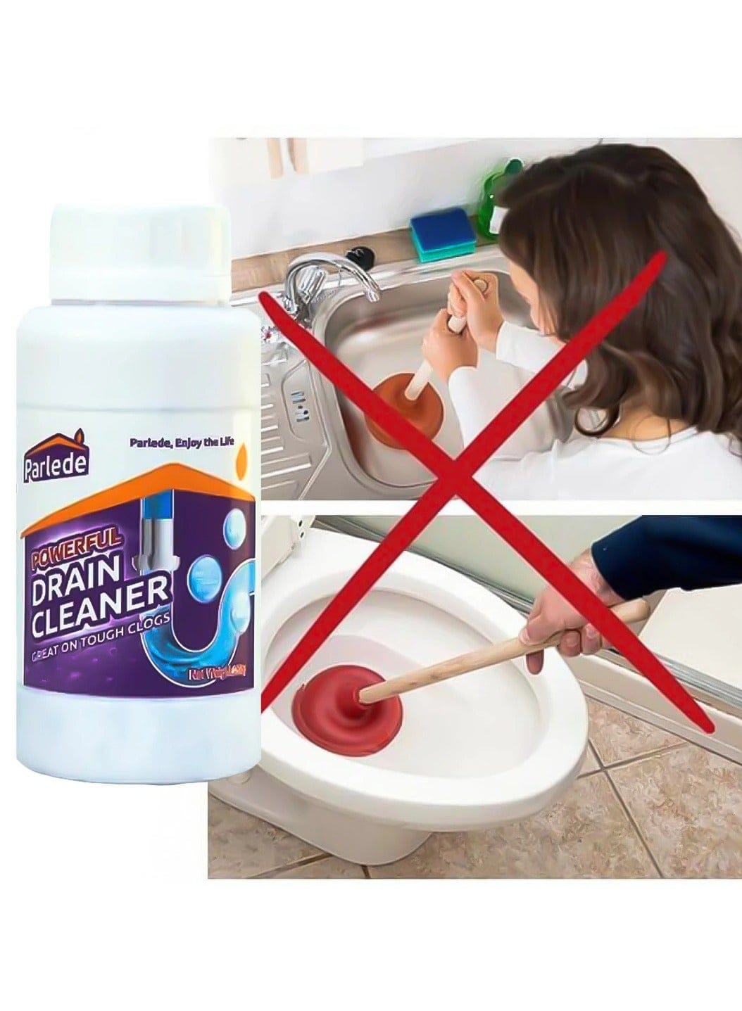 Parlede Powerful Drain Cleaner 500g – Fast-Acting Clog Remover for Kitchen & Bathroom Drains