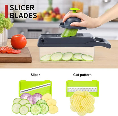 10-in-1 Vegetable Chopper & Slicer – Onion Chopper, Vegetable Dicer, Mandoline Cutter with Container