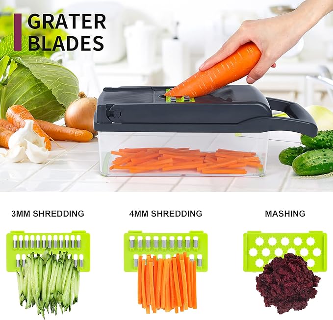 10-in-1 Vegetable Chopper & Slicer – Onion Chopper, Vegetable Dicer, Mandoline Cutter with Container