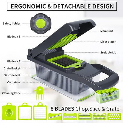 10-in-1 Vegetable Chopper & Slicer – Onion Chopper, Vegetable Dicer, Mandoline Cutter with Container