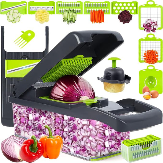 10-in-1 Vegetable Chopper & Slicer – Onion Chopper, Vegetable Dicer, Mandoline Cutter with Container