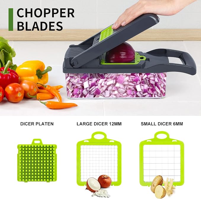 10-in-1 Vegetable Chopper & Slicer – Onion Chopper, Vegetable Dicer, Mandoline Cutter with Container