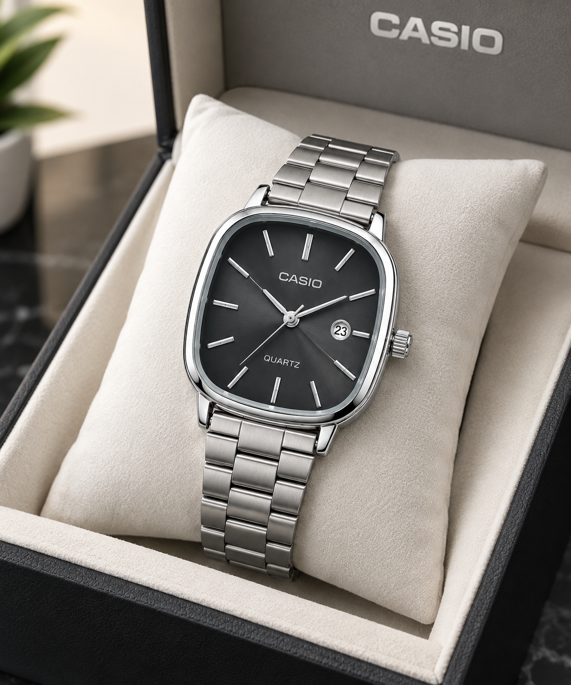 Men's Casio Square Dial Watch | Stainless Steel Strap