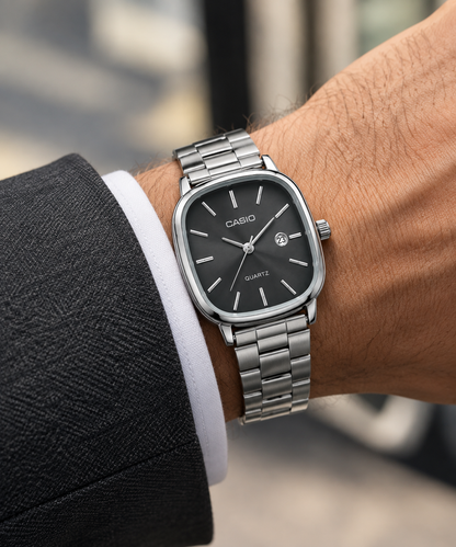 Men's Casio Square Dial Watch | Stainless Steel Strap