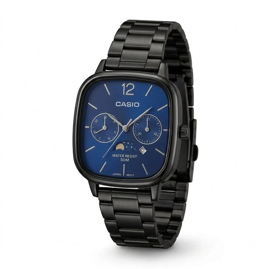 Casio Chrome Analog Watch – Multi-Dial Style, Water Resist