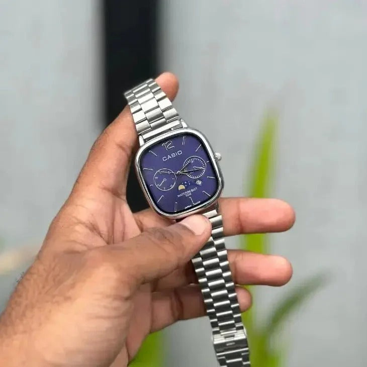 Men's Casio Chrome Watch | Silver-Tone Steel Bracelet