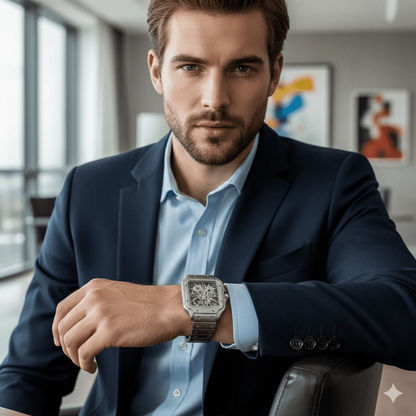 Luxury Skeleton Stainless Steel Wrist Watch – Square Dial | Automatic-Style Design